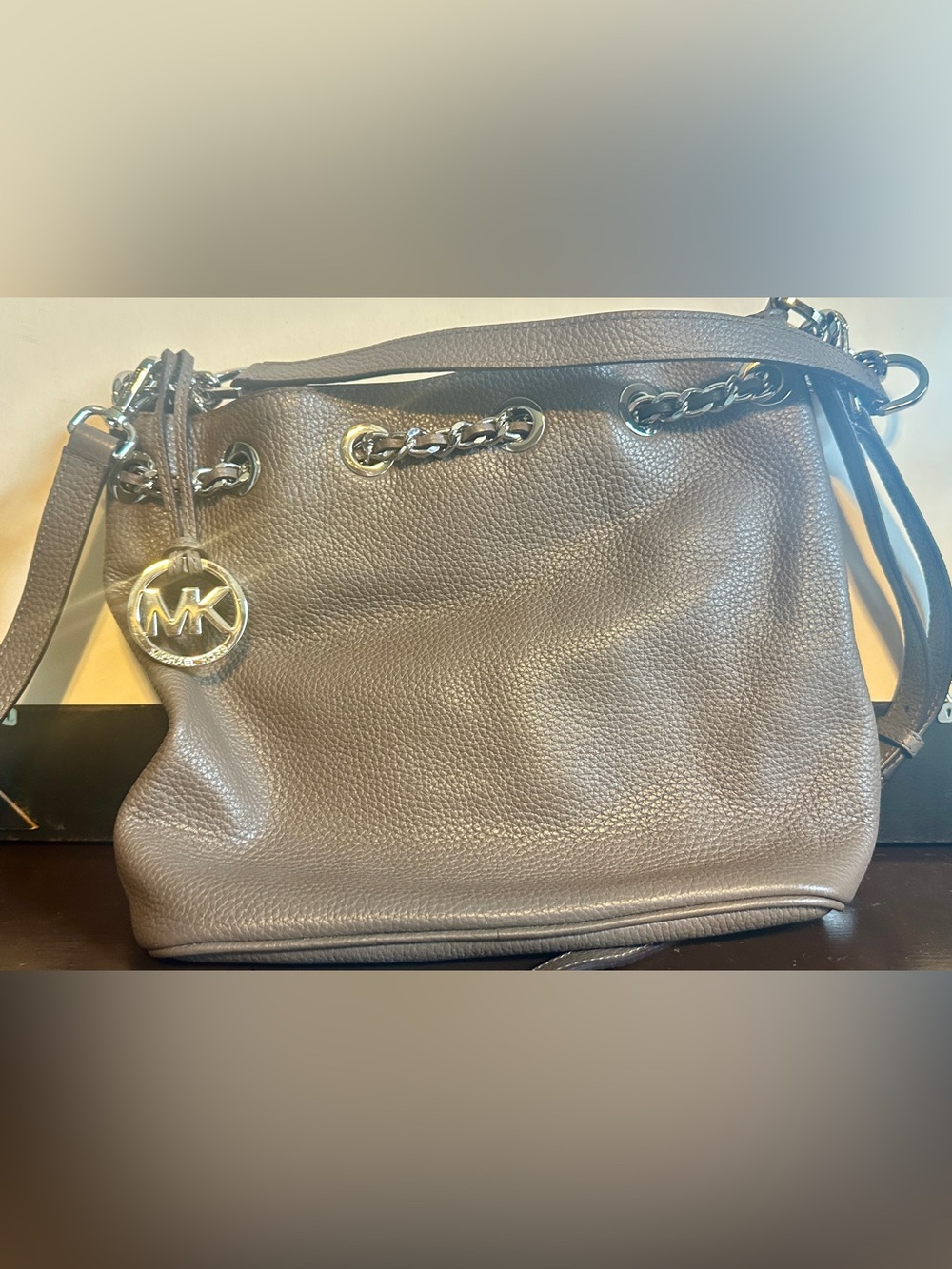 Michael Kors Taupe Pebbled Leather Shoulder Bag with Silver Hardware